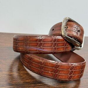 Men’s  Belt Fossil brown leather basket weave silver size 36